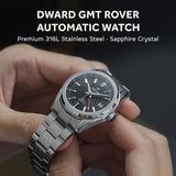 DWARD GMT Rover Automatic Watch with Dual Time Zone Function – Sapphire Crystal, 316L Stainless Steel (Black Granite)