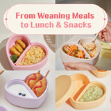LOVEAT Heart Baby Lunch Box 15.2 fl oz (450 ml) – Silicone Suction Divided Plate for Toddlers and Kids, BPA Free Feeding Dish with Lid, Microwave and Dishwasher Safe-3colors