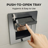 Recessed Toilet Paper Holder with Push Tray – Wall-Mounted, Chrome-Finished Stainless Steel – Space-Saving, Hygienic, Rust-Resistant for Modern Bathrooms