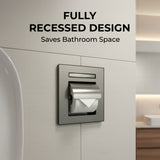 Recessed Toilet Paper Holder with Push Tray – Wall-Mounted, Brushed Nickel Stainless Steel – Space-Saving, Hygienic, Rust-Resistant Bathroom Tissue Dispenser