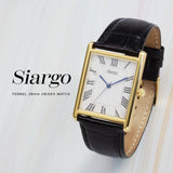 SIARGO Fennel 28mm Unisex Watch with Guilloché Brass Case, Sapphire Glass, Cowhide Leather Strap, and Swiss Ronda Quartz Movement (Gold & White Black)