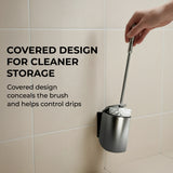 Toilet Brush Set - Wall-Mounted Toilet Brush with Covered Holder, Nickel Finish and Black Handle (Toilet Brush with Holder)