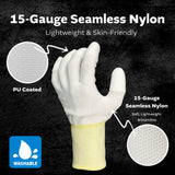 White Nylon Glove - White PU TOP coated (4 sizes), 5ea